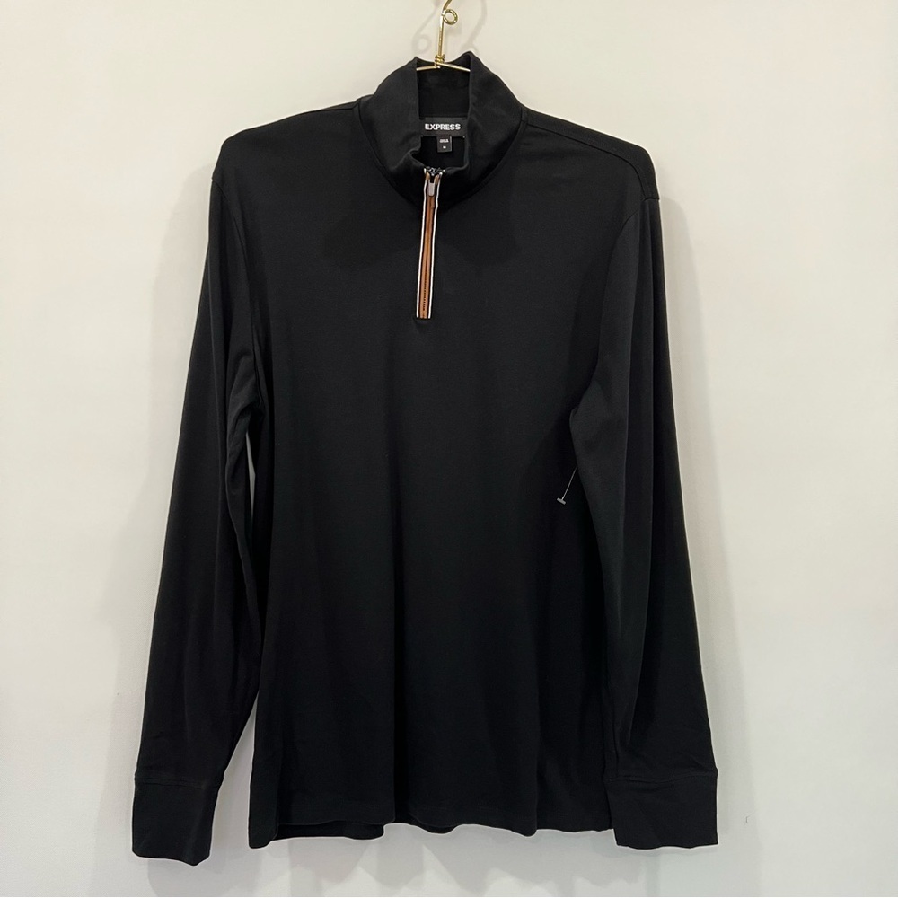 Express Tipped Quarter-Zip Sweatshirt Black Size Medium Black Long Sleeve